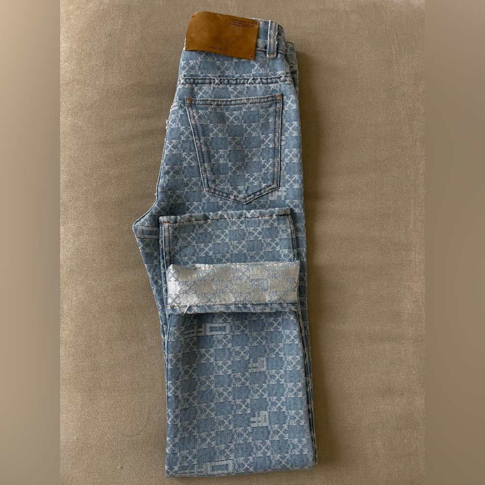 Off-White Women's Jacquard Straight Leg Jeans - Logo Print - Size 24